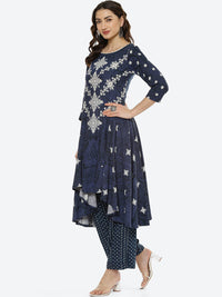 Thumbnail for Biba Women Navy Blue & Navy Blue Printed Kurta - Distacart