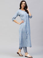 Thumbnail for Kalini Women Blue Ethnic Motifs Printed Kurta with Trousers - Distacart