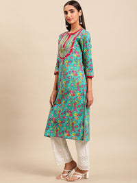 Thumbnail for Sangria Women Floral Printed Gotta Patti Floral Kurta - Distacart
