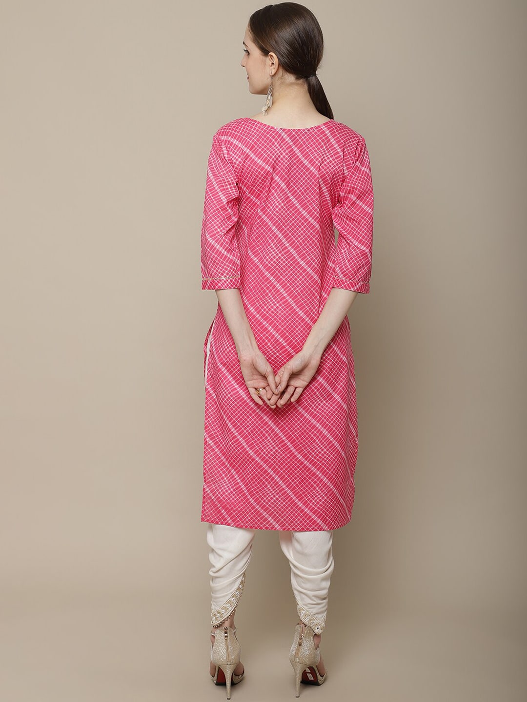 Sangria Women Pink Leheriya Striped Kurta - Distacart