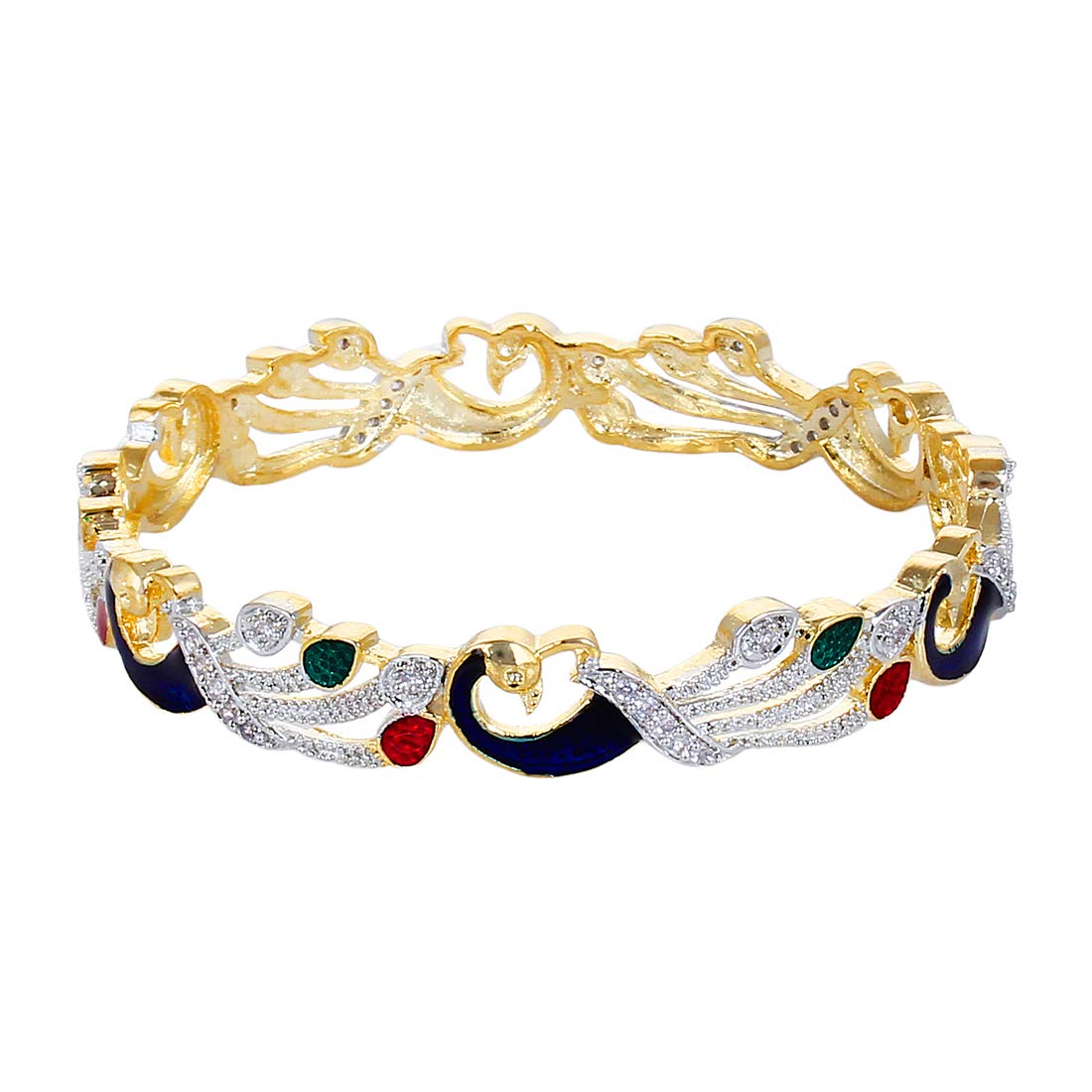 Gold-Plated Alloy Enamel Coated Ad Peacock Bangle Set - The Pari - Distacart
