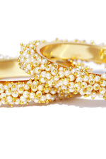 Thumbnail for Gold-Plated Alloy Pearl Cluster Bangle Set - The Pari - Distacart