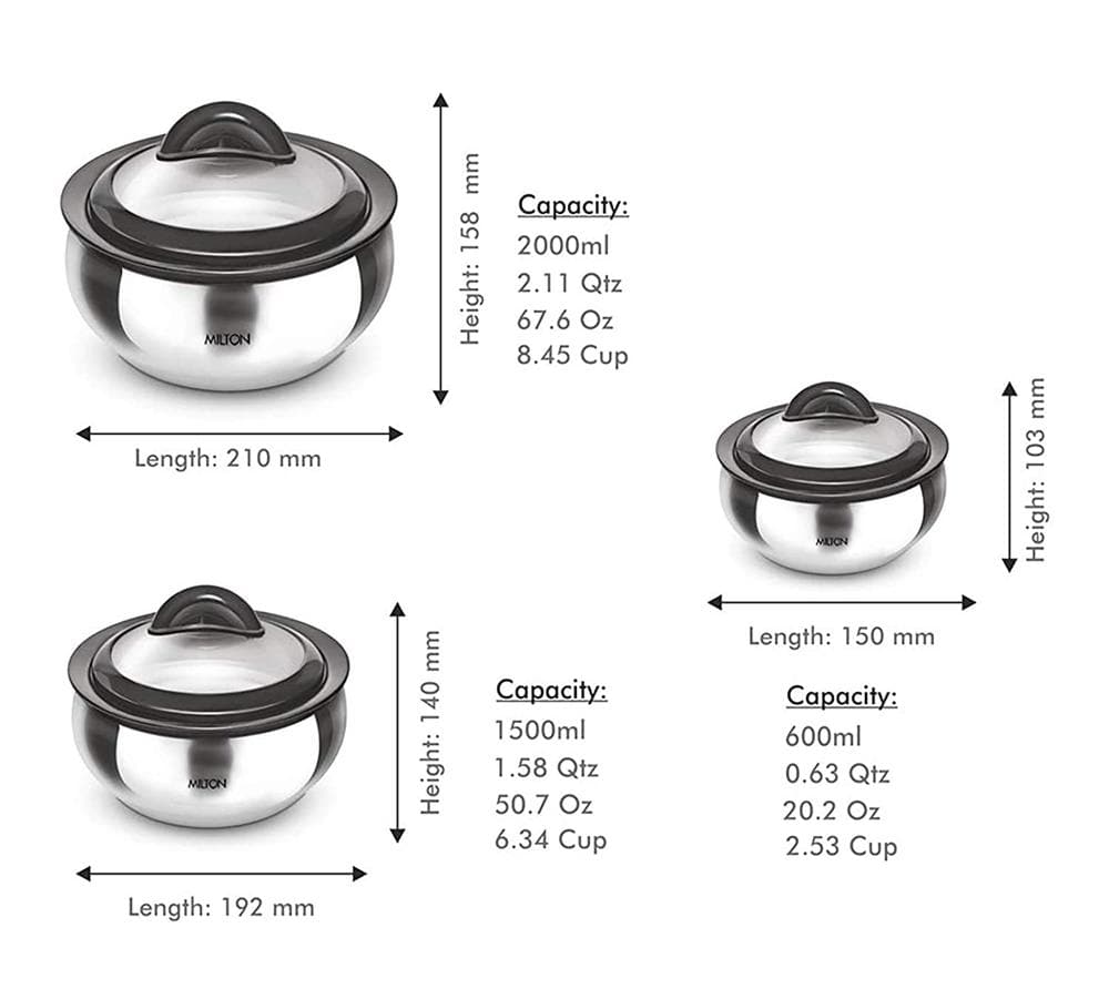 Milton Stainless Steel Casserole with Glass Lid - Set of 3 - Distacart