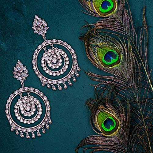 Silver-Plated Alloy Kundan Studded Silver Round Earrings - The Pari - Distacart