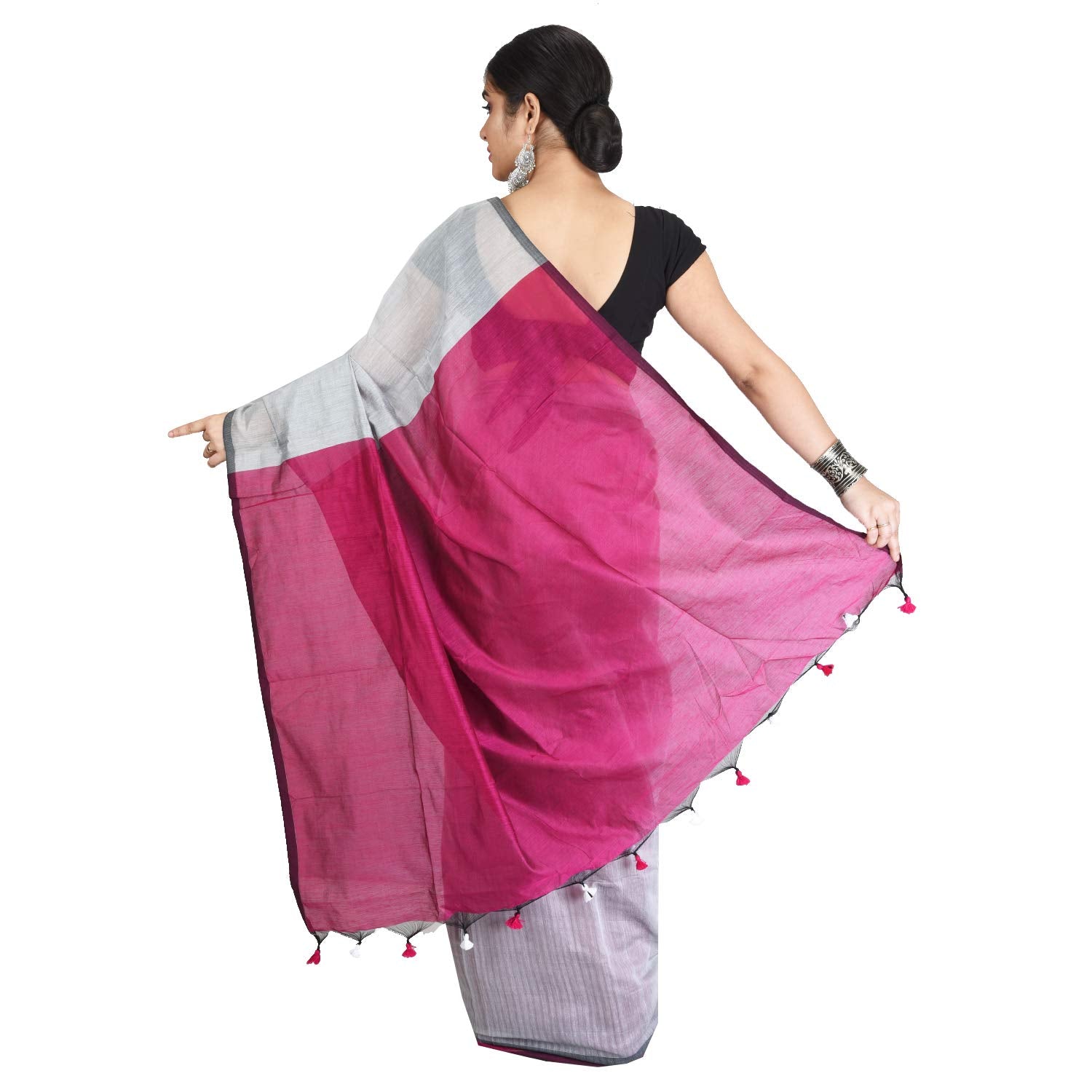Desh Bidesh Bengal Cotton Tant Women's Bengal Half Half Ghicha Handloom Cotton Silk Saree With Blouse Piece - Distacart
