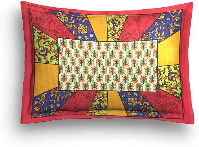 Vamika Printed Cotton Red & Multicolor Bedsheet With Pillow Covers (LEOC_CHOK_R) - Distacart