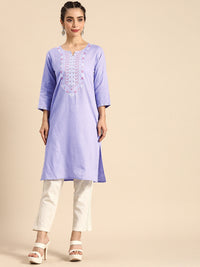 Thumbnail for Sangria Women Lavender Yoke Design Kurta - Distacart