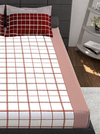 Thumbnail for Story@home Maroon & White Geometric 152 TC Queen Bedsheet with 2 Pillow Covers - Distacart