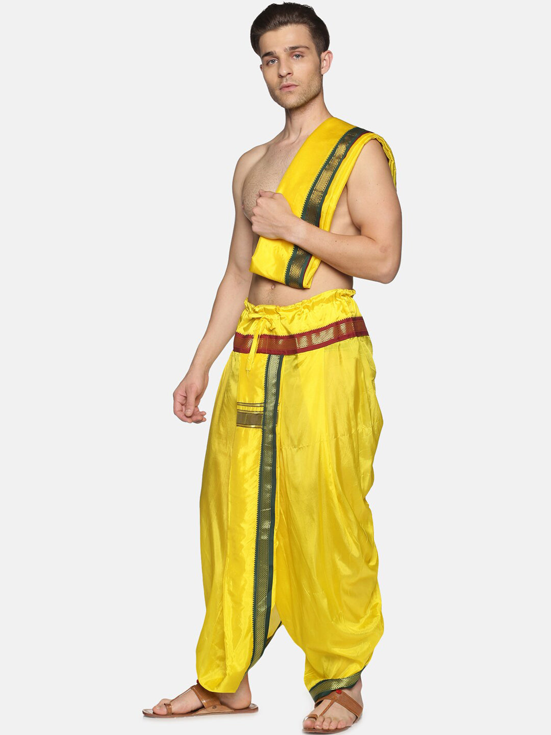 Sethukrishna Men Yellow Readymade Dhoti Pant & Angavastram - Distacart