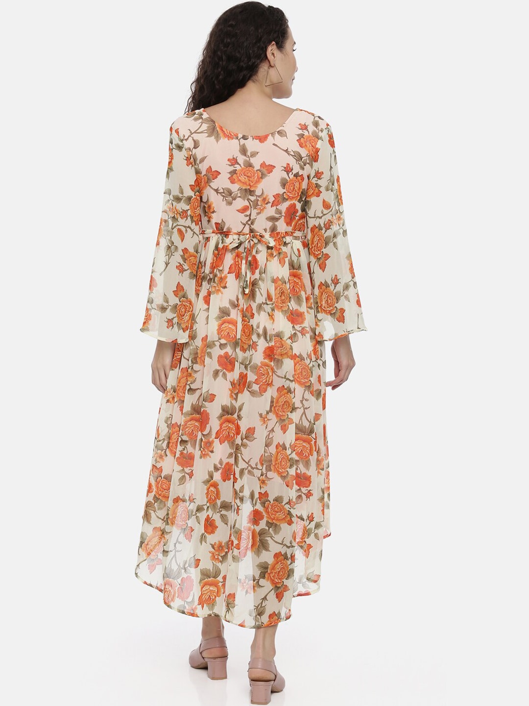 Souchii Cream-Coloured Printed A-Line Dress - Distacart