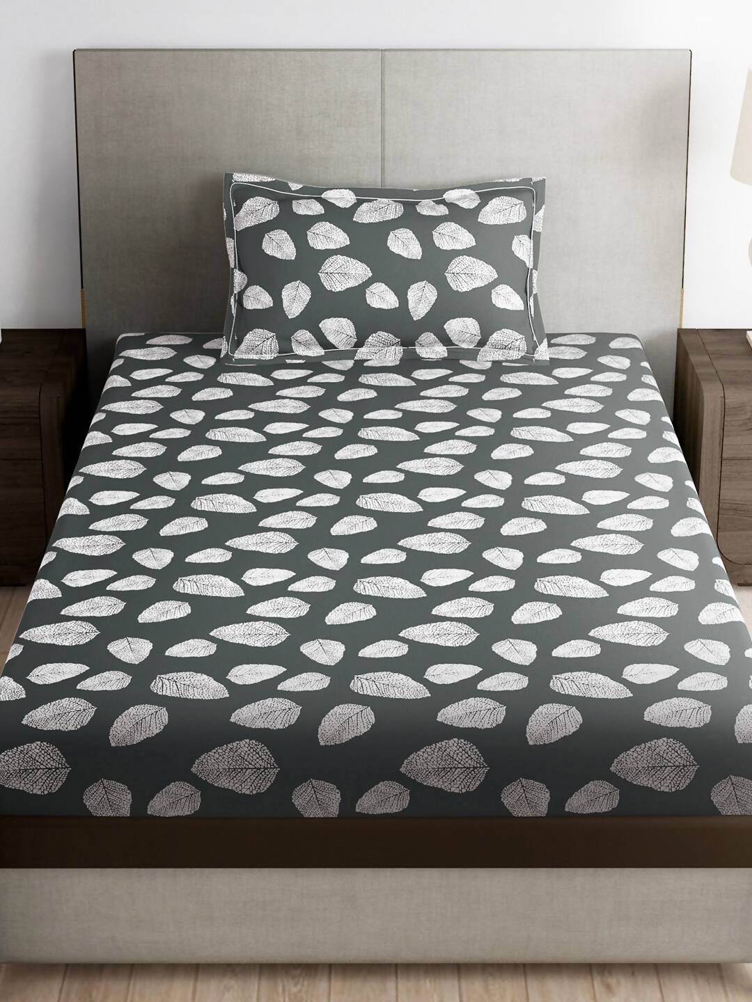 Story@home Arena Grey & White Floral Printed 180 TC Bedsheet & Pillow Covers - Distacart