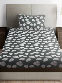 Thumbnail for Story@home Arena Grey & White Floral Printed 180 TC Bedsheet & Pillow Covers - Distacart