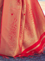 Thumbnail for Mitera Red & Gold-Toned Zari Silk Blend Kanjeevaram Saree - Distacart