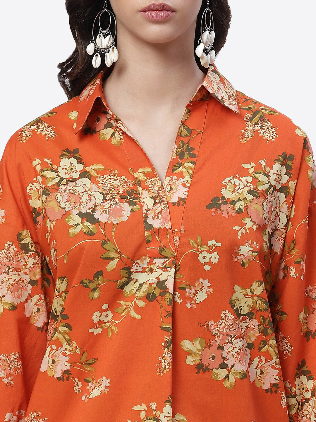 Biba Women Orange Floral Printed Pure Cotton Kurti with Salwar - Distacart