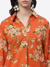 Thumbnail for Biba Women Orange Floral Printed Pure Cotton Kurti with Salwar - Distacart