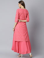 Thumbnail for Khushal K Women Pink & White Printed Kurta with Solid Flared Maxi Skirt - Distacart