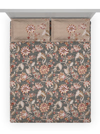 Thumbnail for DDecor Grey & Maroon Ethnic Motifs 140 TC Cotton Queen Bedsheet with 2 Pillow Covers - Distacart