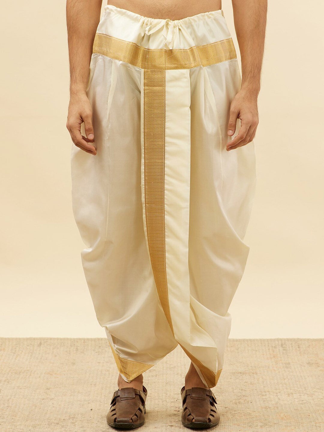 Manyavar Mandarin Collar Regular Pure Silk Kurta With Dhoti Pants & Dupatta - Distacart