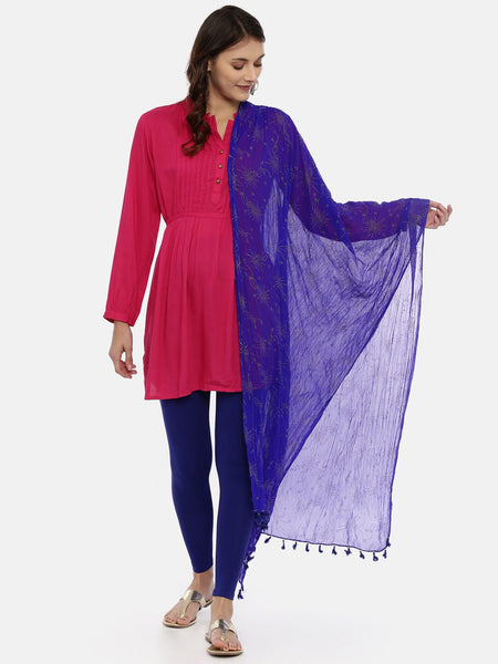 Souchii Blue Foil Printed Handcrafted Dupatta - Distacart