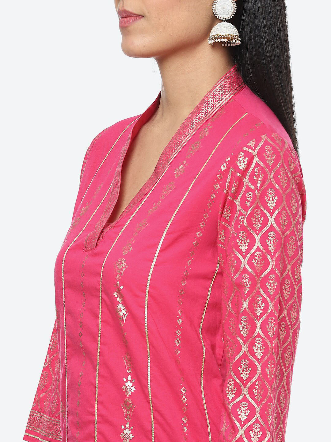 Biba Women Ethnic Motifs Printed Gotta Patti Kurta with Trousers & With Dupatta - Distacart