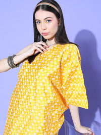 Thumbnail for InWeave Women's Light Yellow Mirror Work Oneshoulder Kurta Set - Distacart