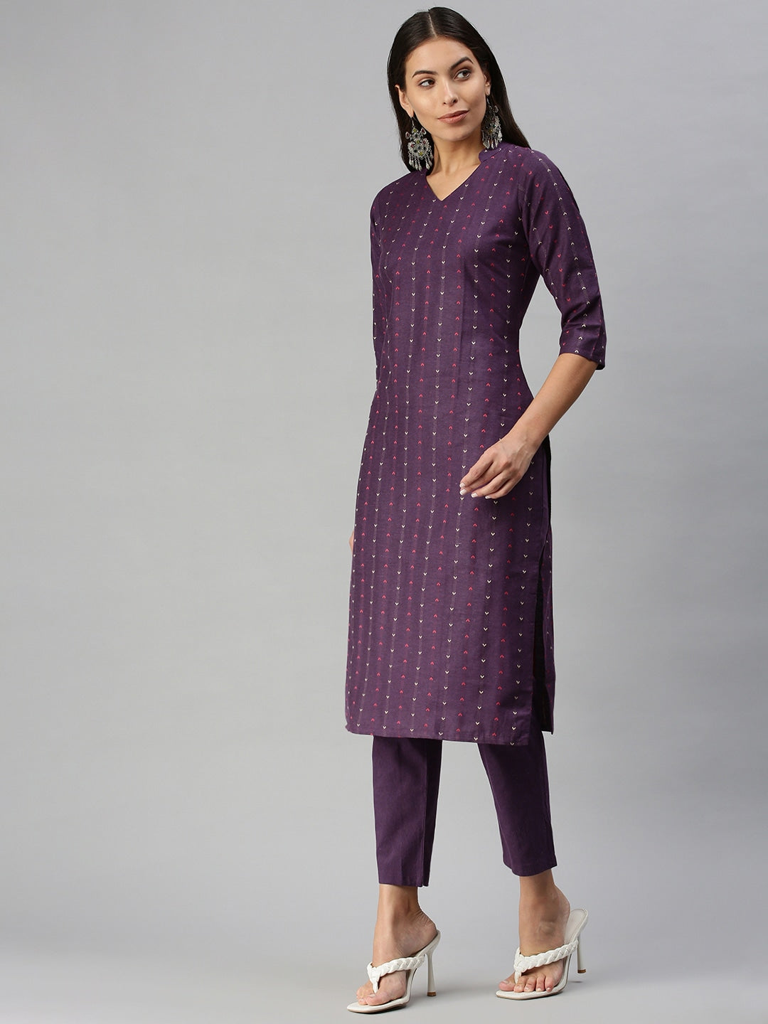 Kalini Women Violet Pure Cotton Kurta with Trousers - Distacart