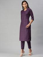 Thumbnail for Kalini Women Violet Pure Cotton Kurta with Trousers - Distacart