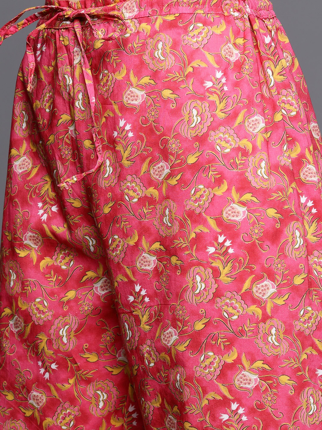 Biba Women White & Pink Ethnic Motifs Printed Cotton Kurta with Palazzos & With Dupatta - Distacart