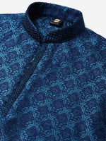 Thumbnail for Manyavar Men Blue & White Self Design Kurta with Churidar - Distacart