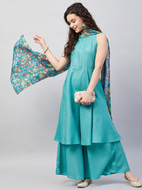 Thumbnail for InWeave Women's Teal Lurex Boho Kurta Set W Teal Camelia Cr Dupatta - Distacart