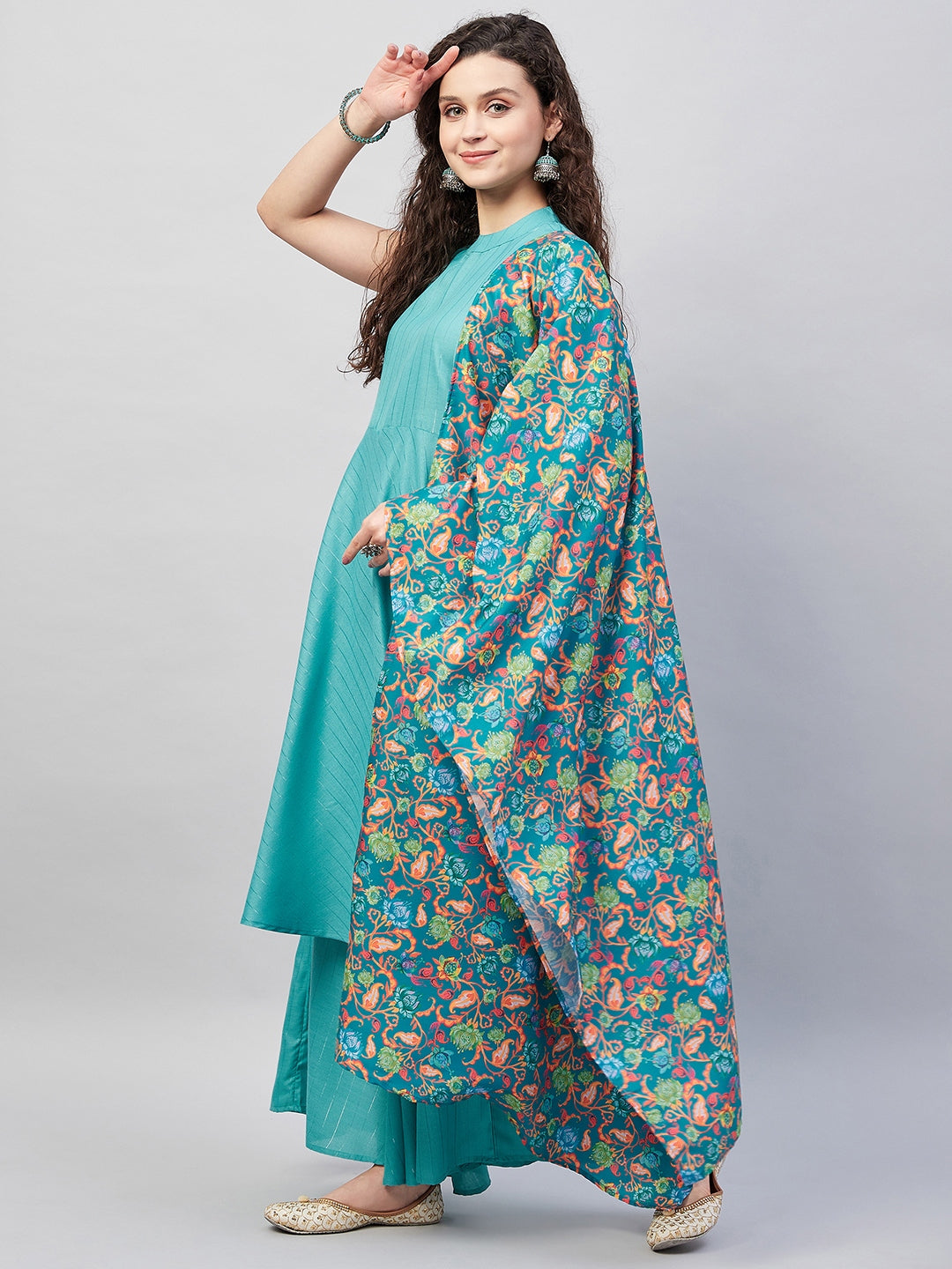 InWeave Women's Teal Lurex Boho Kurta Set W Teal Camelia Cr Dupatta - Distacart