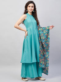 Thumbnail for InWeave Women's Teal Lurex Boho Kurta Set W Teal Camelia Cr Dupatta - Distacart