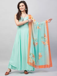 Thumbnail for InWeave Women's Sky Blue Strappy Set W Aqua Orange Ge Dupatta - Distacart