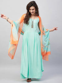 Thumbnail for InWeave Women's Sky Blue Strappy Set W Aqua Orange Ge Dupatta - Distacart