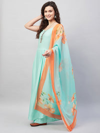 Thumbnail for InWeave Women's Sky Blue Strappy Set W Aqua Orange Ge Dupatta - Distacart