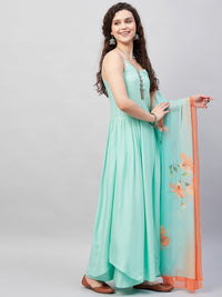 Thumbnail for InWeave Women's Sky Blue Strappy Set W Aqua Orange Ge Dupatta - Distacart