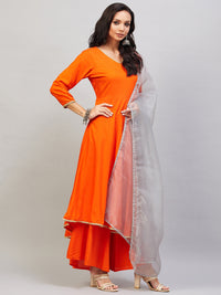 Thumbnail for InWeave Women's Orange Gota Long Kurta Set W Grey Gota Or Dupatta - Distacart