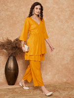 Thumbnail for InWeave Women's Mustrad Lurex High Low Angrakha Tie Up Kurta Set - Distacart