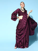 Thumbnail for Tikhi Imli Burgundy Accordion Pleated Ready to Wear Saree - Distacart