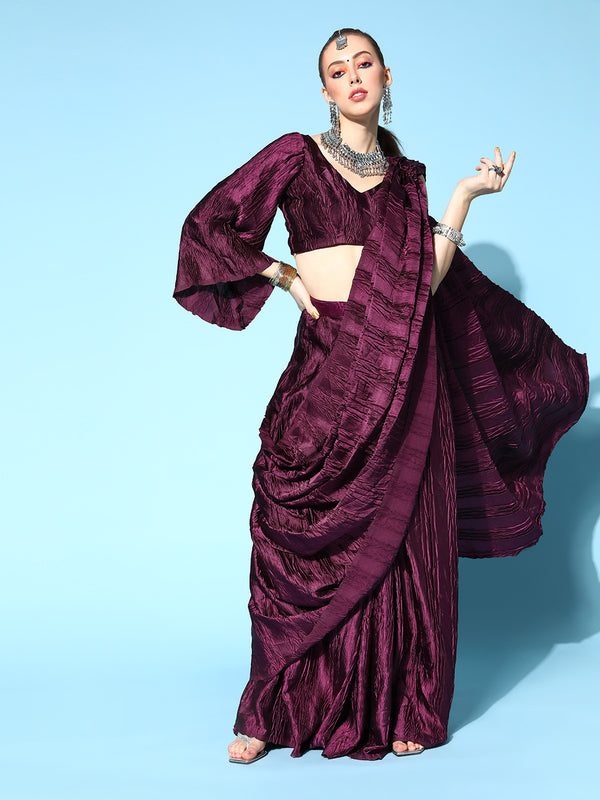 Tikhi Imli Burgundy Accordion Pleated Ready to Wear Saree - Distacart