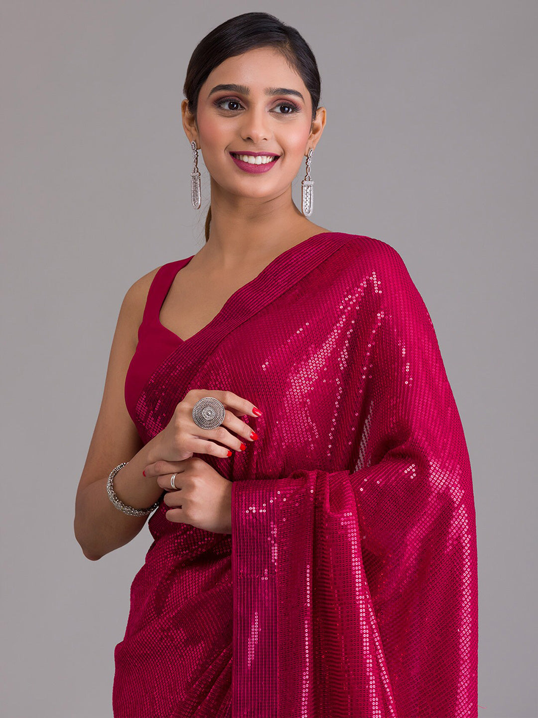 Koskii Maroon Embellished Sequinned Saree - Distacart