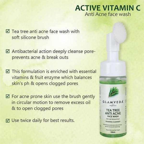 Glamveda Tea Tree Anti Acne Face Wash With Soft Silicone Brush