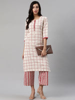 Thumbnail for Biba Women Off-White & Maroon Checked Kurta with Palazzos - Distacart