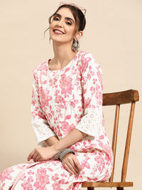 Thumbnail for Sangria Floral Printed Cotton Slub Kurta - Distacart