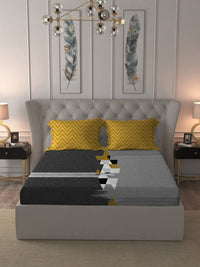 Thumbnail for MYTRIDENT Grey Melange White Geometric Cotton 144 TC Queen Bedsheet With 2 Pillow Covers - Distacart