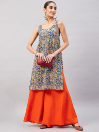 Thumbnail for InWeave Women's Blue Kalamkari Straight Kurta Palazzo Set - Distacart