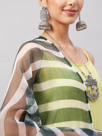 Thumbnail for InWeave Women's Summer Yellow R Strappy Kurta Set With Green Leh Dupatta - Distacart