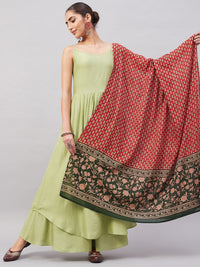 Thumbnail for InWeave Women's Light Green R Strappy Set W Green Red Print Cotton Dupatta - Distacart