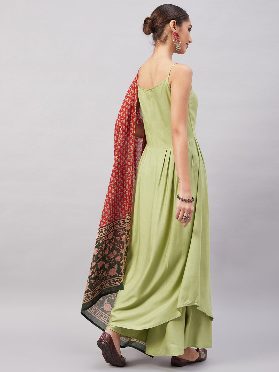 InWeave Women's Light Green R Strappy Set W Green Red Print Cotton Dupatta - Distacart