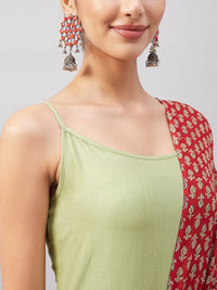 Thumbnail for InWeave Women's Light Green R Strappy Set W Green Red Print Cotton Dupatta - Distacart